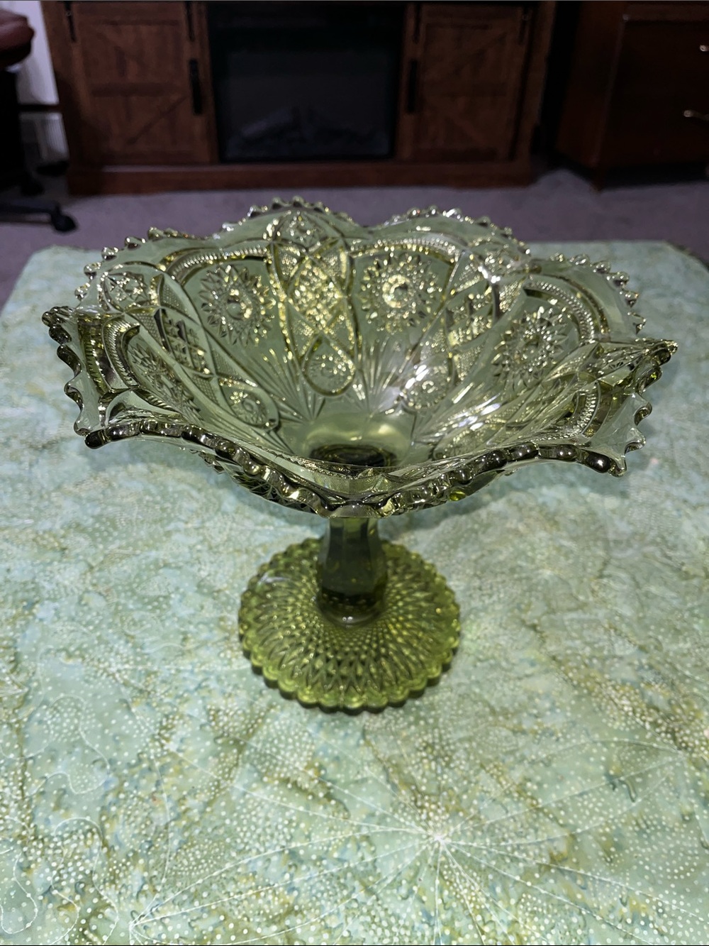 Vintage Imperial Glass Green Hobstar pedestal compote candy dish/bowl MINT!